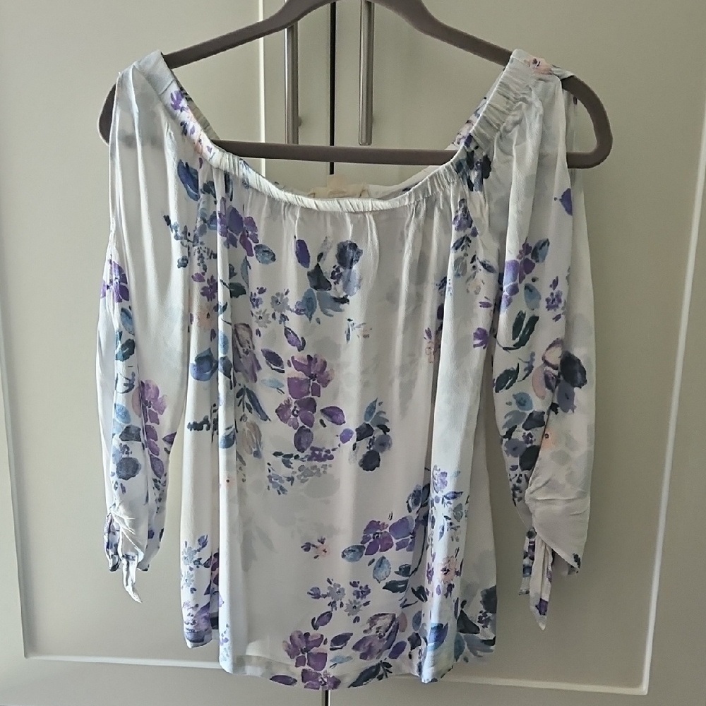Lovestitch White and Blue Relaxed Blouse with Ruffled Details